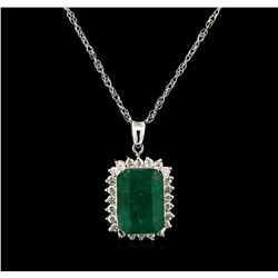 10.81ct Emerald and Diamond Pendant With Chain - 14KT White Gold