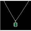 Image 2 : 10.81ct Emerald and Diamond Pendant With Chain - 14KT White Gold