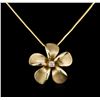 Image 2 : 0.10ct Diamond Flower Pendant With Chain - 14KT Yellow Gold