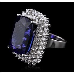 14KT White Gold GIA Certified 27.79ct Tanzanite and Diamond Ring