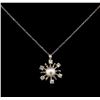 Image 1 : Pearl and Diamond Snowflake Pendant With Chain - 14KT White Gold