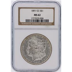 1891-CC NGC Graded MS62 $1 Carson City Morgan Silver Dollar Coin