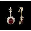 Image 2 : 23.42ctw Ruby and Diamond Earrings - 14KT Yellow Gold