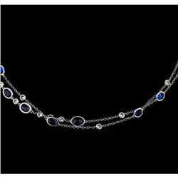 14.90ctw Sapphire and Diamond Necklace - 14KT White Gold