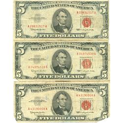 1963 $5 Red Seal Bill Lot of 3