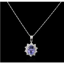 14KT White Gold 3.14ct Tanzanite and Diamond Pendant With Chain