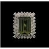 Image 2 : 10.35ct Green Tourmaline and Diamond Ring - 14KT White Gold