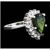 Image 1 : 14KT White Gold 3.07ct Green Tourmaline and Diamond Ring