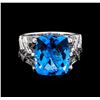 Image 2 : 10.18ct Blue Topaz and Diamond Ring - 18KT White Gold