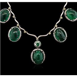 93.30ctw Emerald, Tsavorite, Sapphire and Diamond Necklace - 18KT White Gold