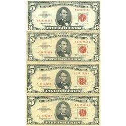 1963 $5 Red Seal Bill Lot of 4