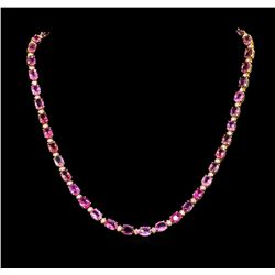 38.00ctw Pink Sapphire and Diamond Necklace - 14KT Yellow Gold