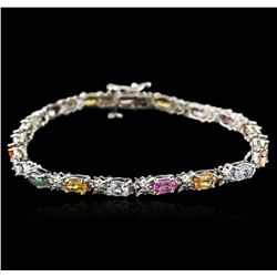 14KT White Gold 5.32ctw Multicolor Sapphire and Diamond Bracelet