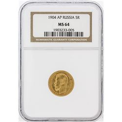 1904-AP NGC MS64 Russia 5R Gold Coin