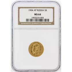 1904-AP NGC MS64 Russia 5R Gold Coin