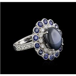 14KT White Gold 9.12ctw Blue Star Sapphire and Diamond Ring