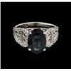 Image 2 : 3.48ct Green Sapphire and Diamond Ring - 14KT White Gold