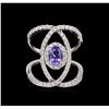 Image 2 : 0.73ct Tanzanite and Diamond Ring - 14KT White Gold