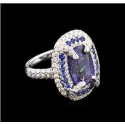 GIA Certified 9.61ctw Blue Sapphire and Diamond Ring - 18KT White Gold