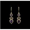 Image 1 : 2.61ctw Amethyst and Diamond Earrings - 18KT Yellow Gold