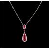 Image 1 : 23.37ctw Ruby and Diamond Pendant With Chain - 18KT Two-Tone Gold