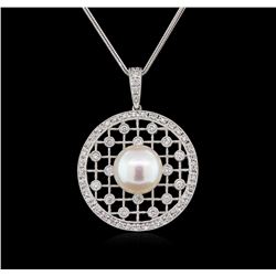 Pearl and Diamond Pendant With Chain - 14KT White Gold