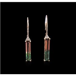 4.79ctw Bi-Color Tourmaline and Diamond Earrings - 14KT Rose Gold