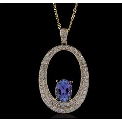 14KT Yellow Gold 3.60ct Tanzanite and Diamond Pendant with Chain