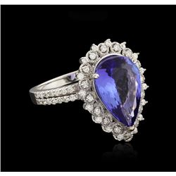 14KT White Gold GIA Certified 5.07ct Tanzanite and Diamond Ring