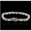 Image 2 : 14KT White Gold 5.30ctw Sapphire, Tanzanite and Diamond Bracelet