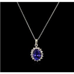 4.00ct Tanzanite and Diamond Pendant With Chain - 14KT White Gold