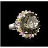 Image 1 : 14KT White Gold 26.05ct Green Tourmaline, Sapphire and Diamond Ring