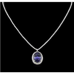 GIA Cert 18.37ct Tanzanite and Diamond Necklace - 14KT White Gold