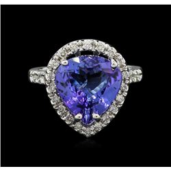 4.88ct Tanzanite and Diamond Ring - 14KT White Gold