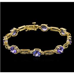 9.45ctw Tanzanite and Diamond Bracelet - 14KT Yellow Gold