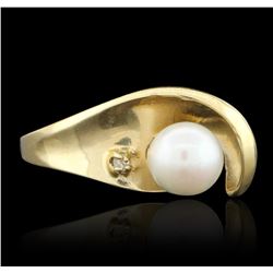 14KT Yellow Gold Pearl & Diamond Ring