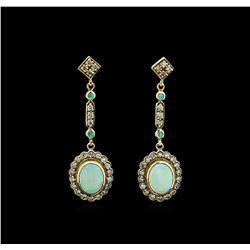 1.53ctw Opal and Diamond Earrings - 18KT Yellow Gold