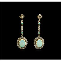 1.53ctw Opal and Diamond Earrings - 18KT Yellow Gold