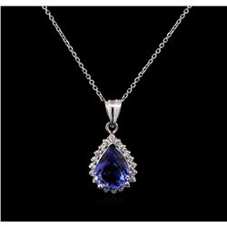 3.85ct Tanzanite and Diamond Pendant With Chain - 14KT White Gold