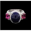 Image 2 : 5.81ct Sapphire, Tourmaline and Diamond Ring - 14KT White Gold