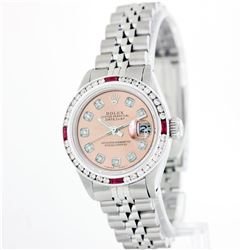 Rolex Stainless Steel Diamond And Ruby DateJust Ladies Watch