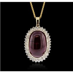 14KT Yellow Gold 49.58ct Ruby and Diamond Pendant With Chain