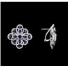 Image 2 : 3.53ctw Blue Sapphire and Diamond Earrings - 14KT White Gold