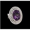 Image 1 : 14KT Two-Tone Gold 8.70ct Amethyst and Diamond Ring