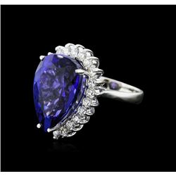 14KT White Gold GIA Certified 16.98ct Tanzanite and Diamond Ring