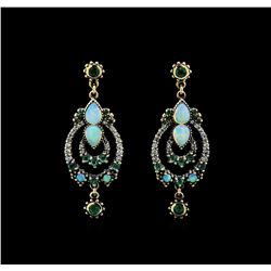 1.40ctw Opal, Emerald and Diamond Earrings - 18KT Yellow Gold