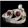 Image 3 : 14KT White Gold 0.65ctw Ruby, Demantoid Garnet and Diamond Ring