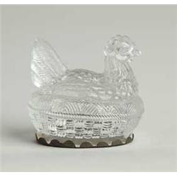 CHICKEN ON SMALL OVAL BASKET CANDY CONTAINER