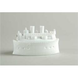 MILK GLASS STEAMER SHIP CANDY CONTAINER