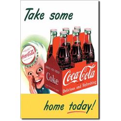 Coca Cola Boy and Case Tin Sign
